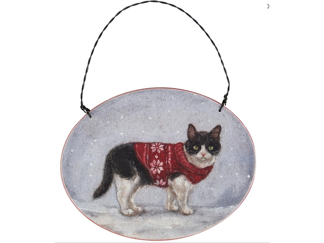 Primitives By Kathy Cozy Tuxedo Cat with Sweater Wooden Christmas Ornament