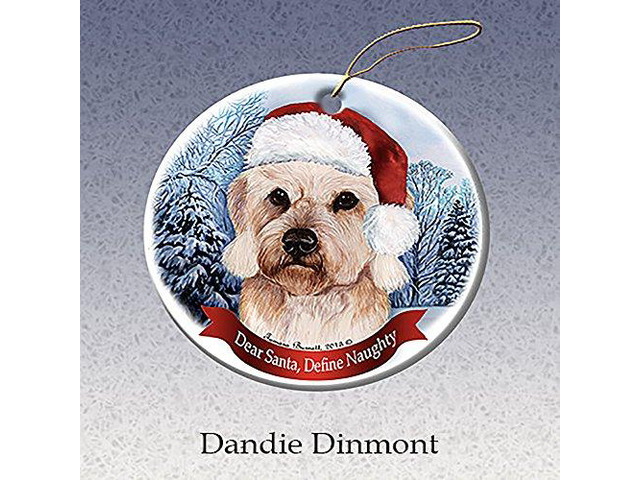 Holiday Pet Gifts Dandie Dinmont Santa Hat Dog Porcelain Ornament