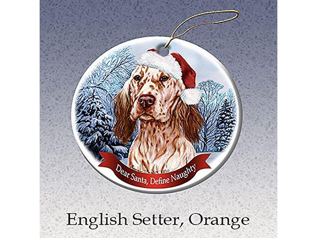 Holiday Pet Gifts English Setter, Orange Santa Hat Dog Porcelain Ornament