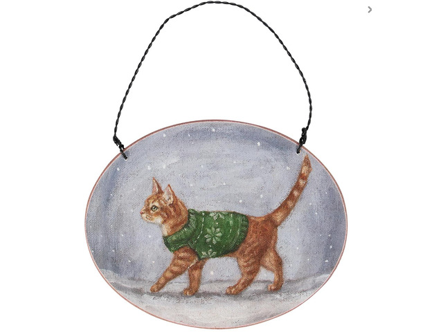 Primitives By Kathy Cozy Orange Cat with Sweater Wooden Christmas Ornament