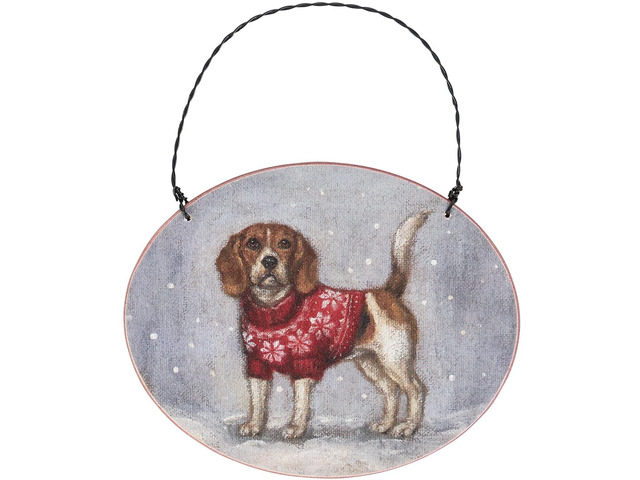 Primitives By Kathy Cozy Beagle Dog with Sweater Wooden Christmas Ornament