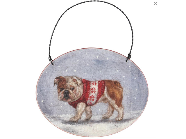 Primitives By Kathy Cozy Bulldog Dog with Sweater Wooden Christmas Ornament