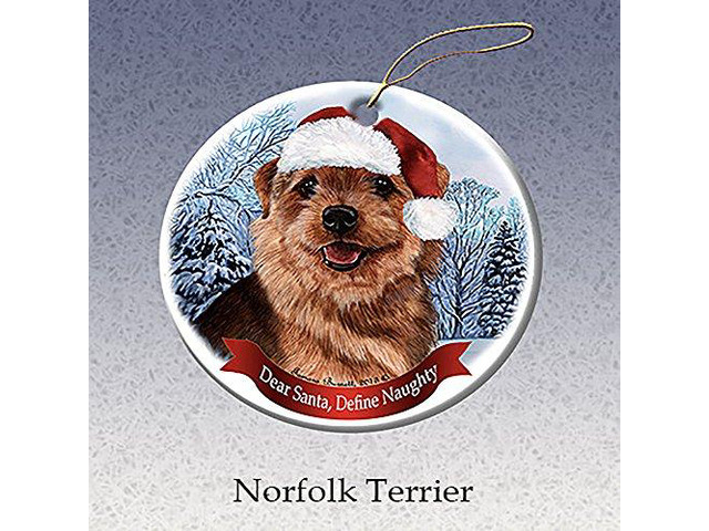 Holiday Pet Gifts Norfolk Terrier Santa Hat Dog Porcelain Christmas Ornament