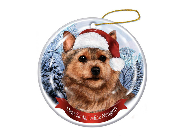 Holiday Pet Gifts Norwich Terrier Santa Hat Dog Porcelain Christmas Ornament