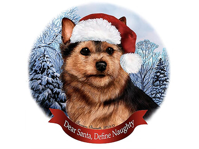 Holiday Pet Gifts Norwich Terrier Black/Tan Dog Santa Hat Porcelain Ornament