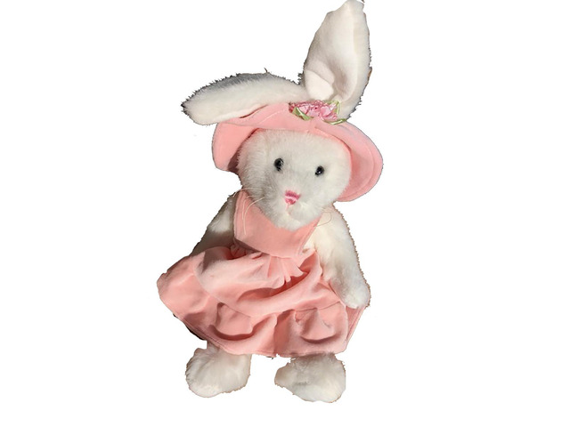 Unipak Jointed Plush Stuffed Animal Cream Bunny with Pink Velour Dress 8