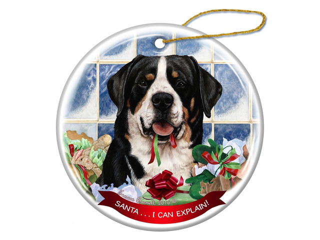 Greater Swiss Mountain Dog Porcelain Ornament Pet Gift Santa I Can Explain!