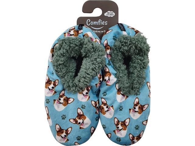 Comfies Womens Corgi Dog Slippers - Sherpa Lined Animal Print Booties