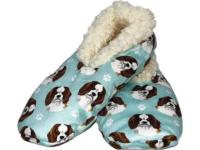 Comfies Womens Cavalier King Charles Dog Slippers - Sherpa Lined Animal Print Booties