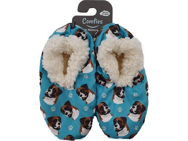 Comfies Womens Boxer, Uncropped Dog Slippers - Sherpa Lined Animal Print Booties