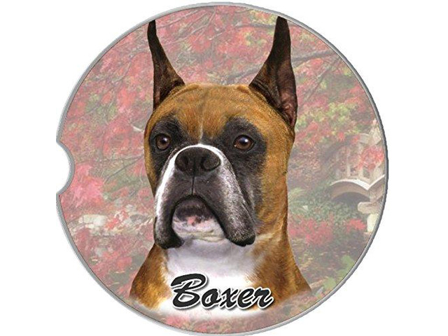 ES Pets Absorbent Stoneware Car Cup Holder Coaster, Boxer Cropped Ears