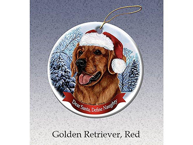 Holiday Pet Gifts Red Golden Retriever Santa Hat Dog Porcelain Ornament