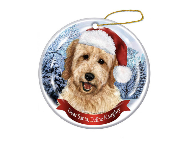 Holiday Pet Gifts Goldendoodle Santa Hat Dog Porcelain Christmas Tree Ornament