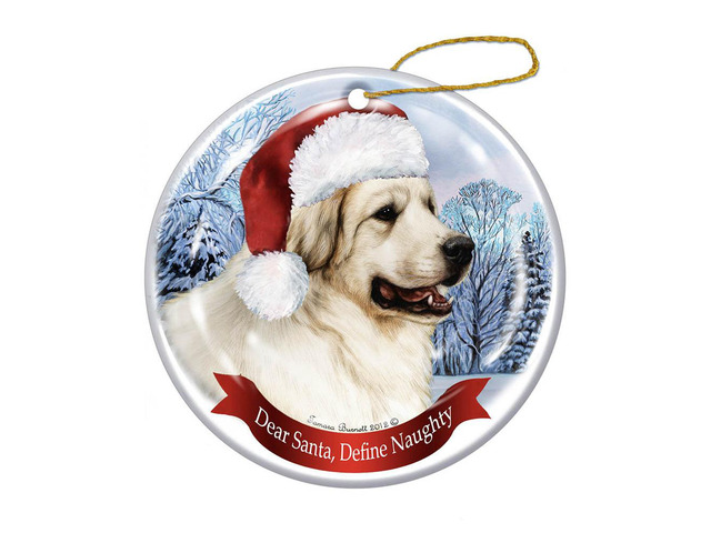 Holiday Pet Gifts Great Pyrenese Santa Hat Dog Porcelain Christmas Tree Ornament