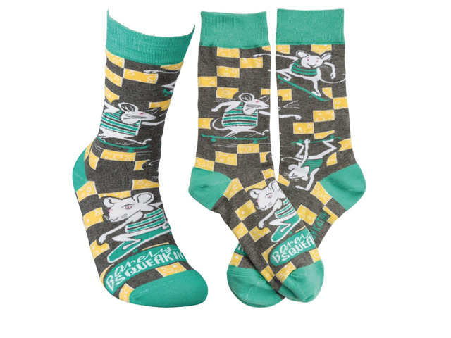 Primitives by Kathy Socks Unisex Adult - Barely Squeakin' By, Mouse Skating