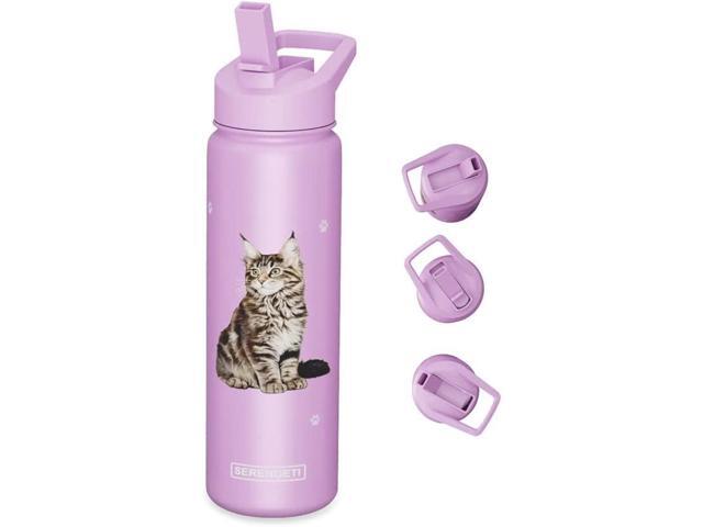 E & S Pets Stainless Steel Water Bottle 24 Oz., Spill Proof (Maine Coon)