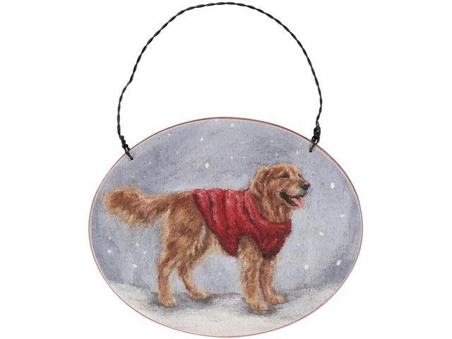 Primitives By Kathy Cozy Golden Retriever with Sweater Wooden Christmas Ornament