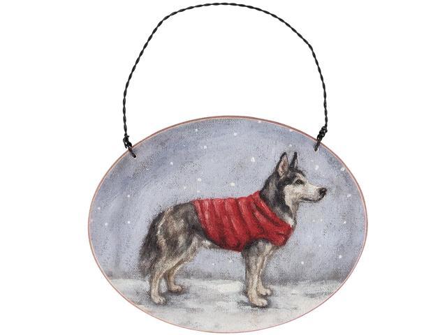 Primitives By Kathy Cozy Siberian Husky with Sweater Wooden Christmas Ornament