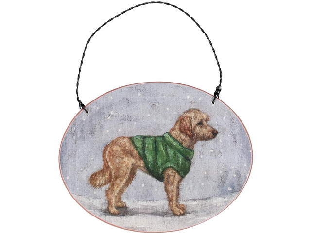 Primitives By Kathy Cozy Goldendoodle with Sweater Wooden Christmas Ornament