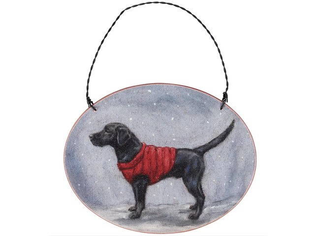 Primitives By Kathy Cozy Black Labrador with Sweater Wooden Christmas Ornament
