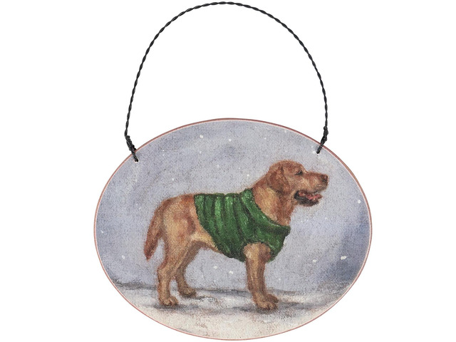 Primitives By Kathy Cozy Yellow Labrador with Sweater Wooden Christmas Ornament