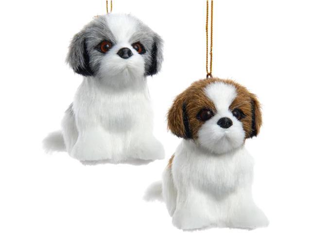 Kurt Adler F2242SH Furry Shih-Tzu Dog 3' Hanging Christmas Ornament, Set of 2