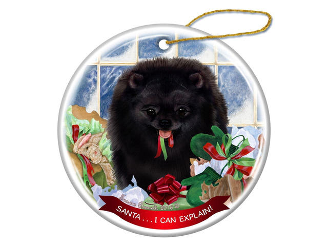 Black Pomeranian Dog Porcelain Hanging Ornament Pet Gift 'Santa.. I Can Explain!