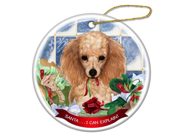 Apricot Poodle Dog Porcelain Hanging Ornament Pet Gift 'Santa.. I Can Explain!