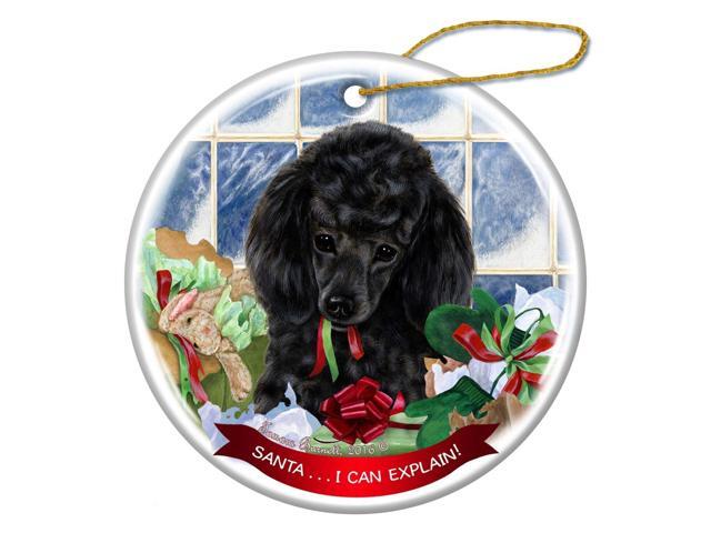 Black Poodle Dog Porcelain Hanging Ornament Pet Gift 'Santa.. I Can Explain!'