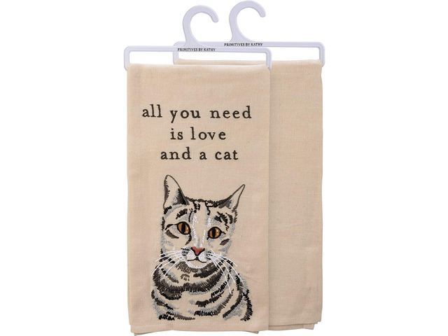 Primitives by Kathy 113045 Kitchen Towel All You Need is Love and A Cat