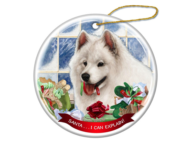 Samoyed Dog Porcelain Hanging Ornament Pet Gift 'Santa.. I Can Explain!'