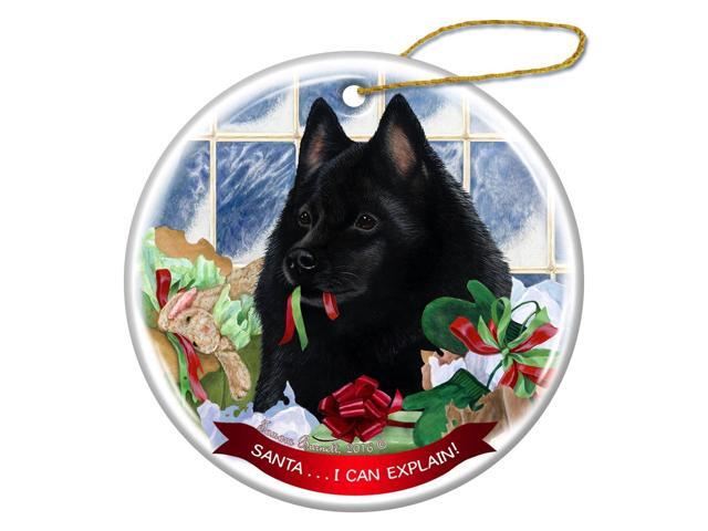 Schipperke Dog Porcelain Hanging Ornament Pet Gift 'Santa.. I Can Explain!'