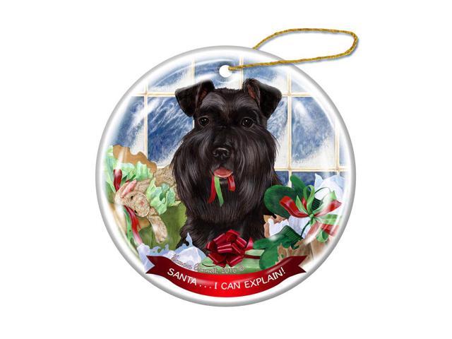 Black Uncropped Schnauzer Dog Porcelain Ornament 'Santa.. I Can Explain!'