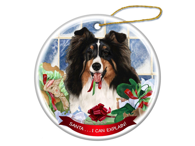 Tri Color Sheltie Dog Porcelain Ornament Pet Gift 'Santa.. I Can Explain!'