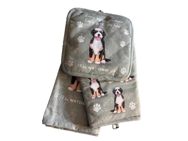 E & S Pets Bernadoodle 3 Piece Kitchen Set - Oven Mitt, Towel, Pot Holder