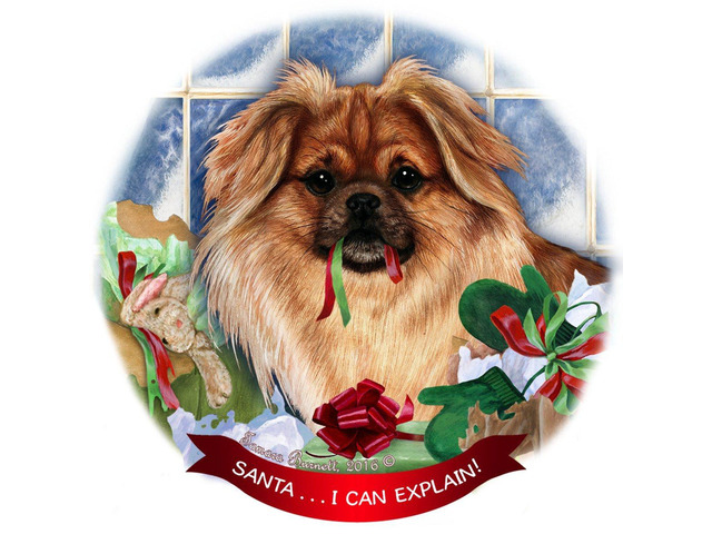 Fawn Tibetan Spaniel Dog Porcelain Ornament Pet Gift 'Santa.. I Can Explain!'