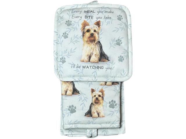 E & S Pets Yorkie Yorkshire 3 Piece Kitchen Set - Oven Mitt, Towel, Pot Holder