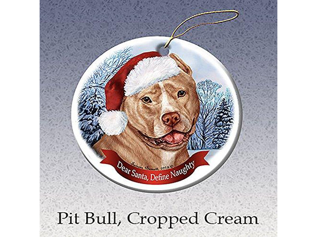 Holiday Pet Gifts Cream & White Pit Bull (Cropped) Dog Porcelain Ornament