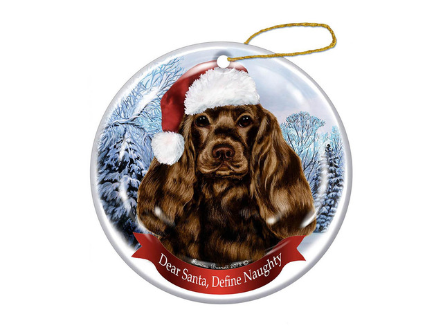 Holiday Pet Gifts Cocker Spaniel Chocolate Dog Santa Hat Porcelain Ornament