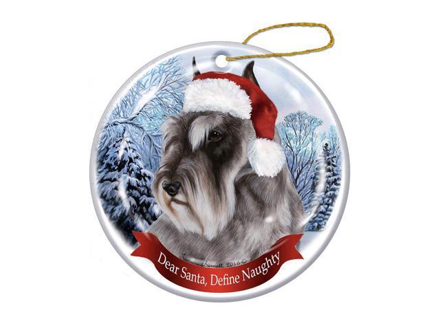 Holiday Pet Gifts Schnauzer (Un-Cropped) Santa Hat Dog Porcelain Ornament