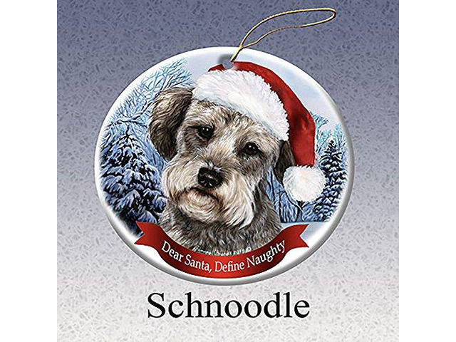 Holiday Pet Gifts Schnoodle Santa Hat Dog Porcelain Christmas Tree Ornament