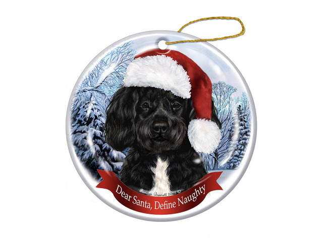 Holiday Pet Gifts Portuguese Water Santa Hat Dog Porcelain Christmas Ornament