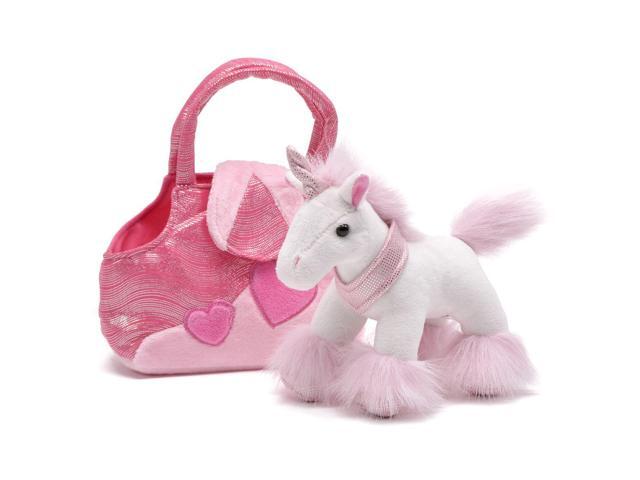 Karimee Pink/White Unicorn Plush Stuffed Animal in Pink Heart Purse, 7'