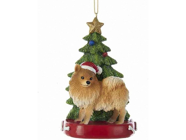 Kurt Adler Pomeranian With Santa Hat Christmas Tree Ornament, 4.25 '