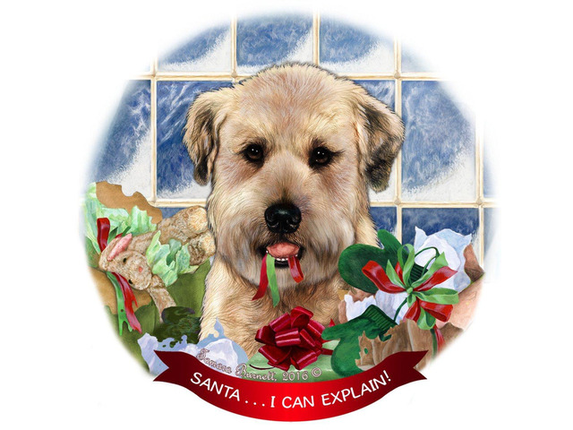 Wheaten Terrier Dog Porcelain Hanging Ornament Pet Gift 'Santa.. I Can Explain!'