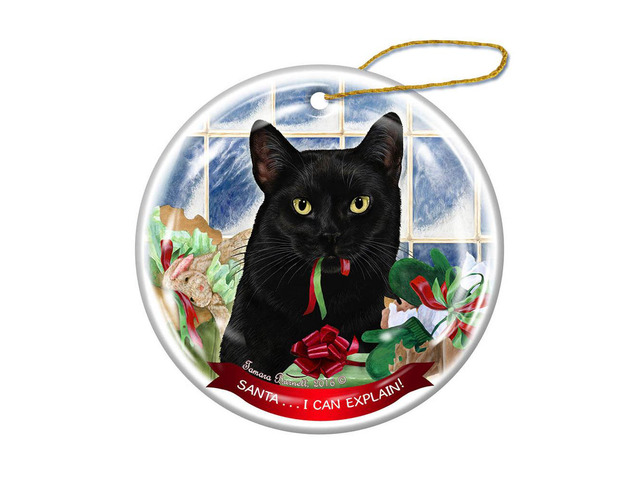 Black Cat Porcelain Hanging Ornament Pet Gift 'Santa.. I Can Explain!'