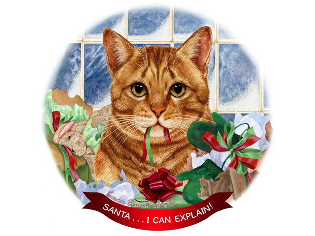 Orange Tabby Cat Porcelain Hanging Ornament Pet Gift 'Santa.. I Can Explain!