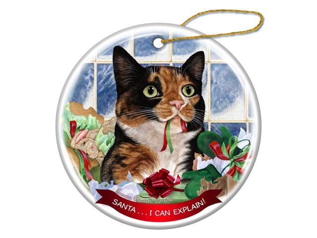 Tortoiseshell Calico Cat Porcelain Ornament Pet Gift 'Santa.. I Can Explain!'