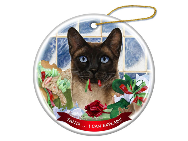 Siamese Cat Porcelain Hanging Ornament Pet Gift 'Santa.. I Can Explain!'