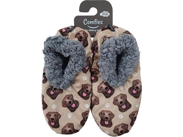 Comfies Womens Chocolate Lab Dog Slippers - Sherpa Lined Animal Print Booties